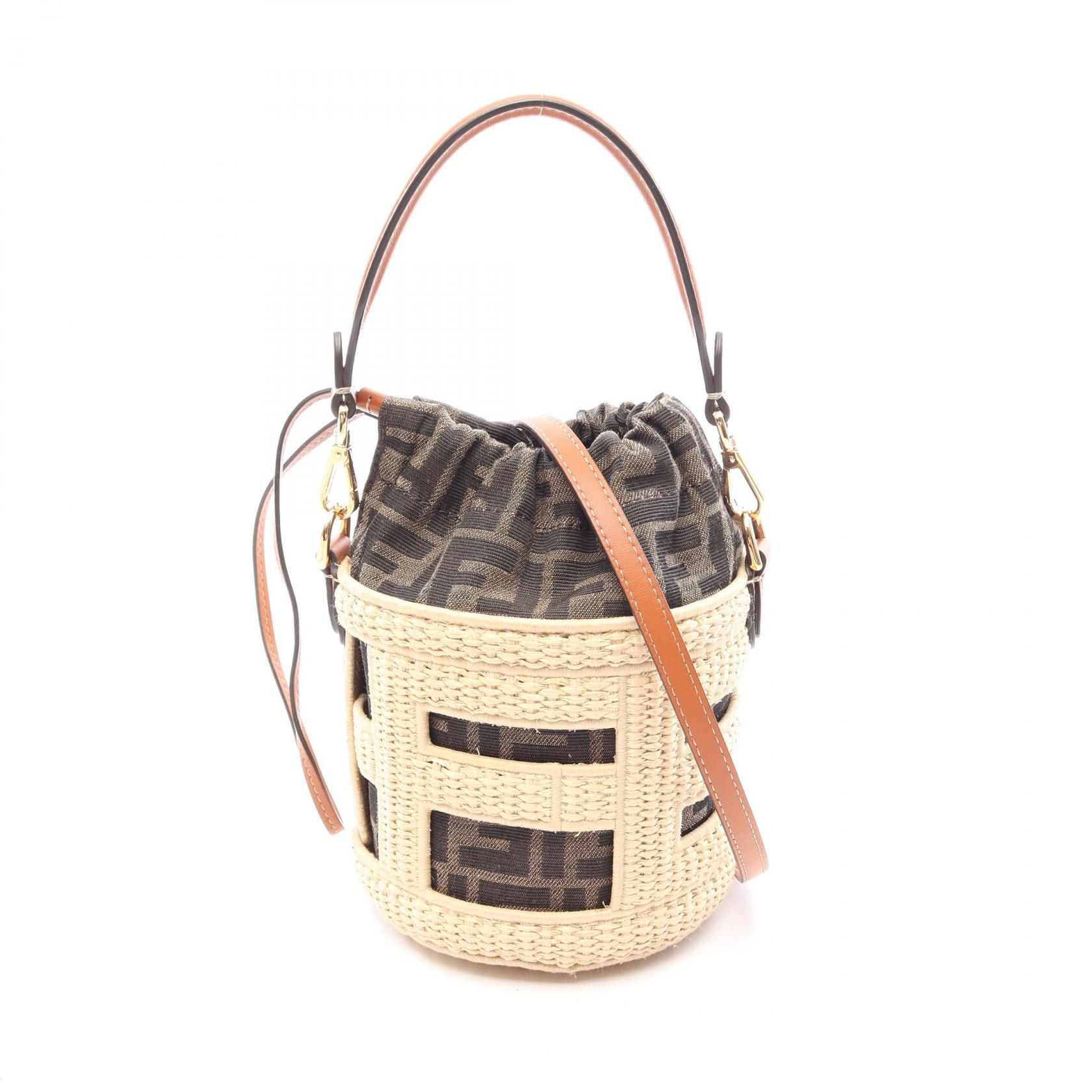 【10%OFFクーポン 7/21 10時~7/26 9:59】フェンディ FENDI STEP OUT ステップアウト スモール 2WAY ハンドバッグ バッグ キャンバス レザー ラフィア アイボリー系 / ブラック系 / マルチカラー 【中古】|RECLO(リクロ)店