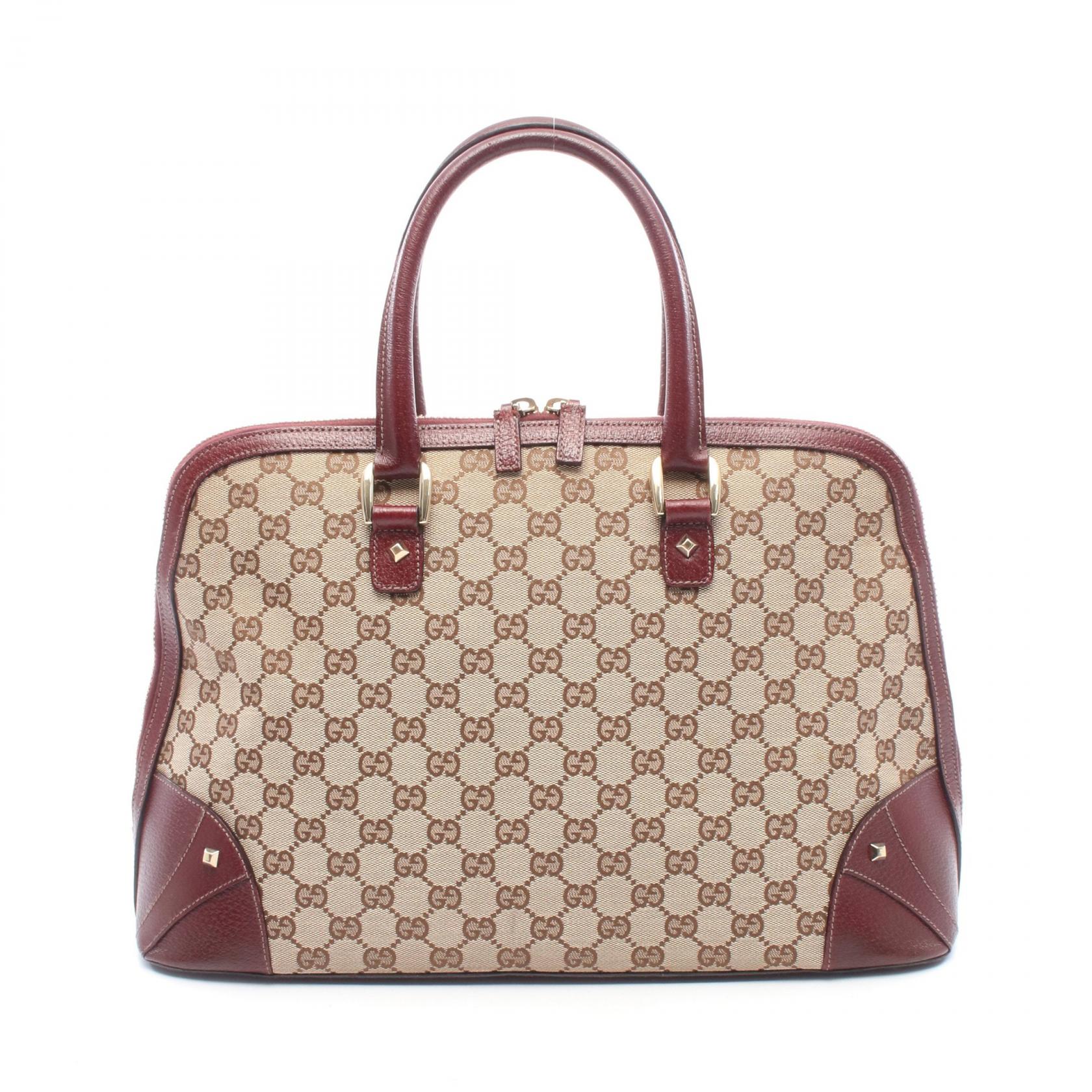 【10%OFFクーポン 7/21 10時~7/26 9:59】グッチ GUCCI GGキャンバス ハンドバッグ バッグ キャンバス レザー ベージュ系 / ボルドー系 131024 【中古】|RECLO(リクロ)店