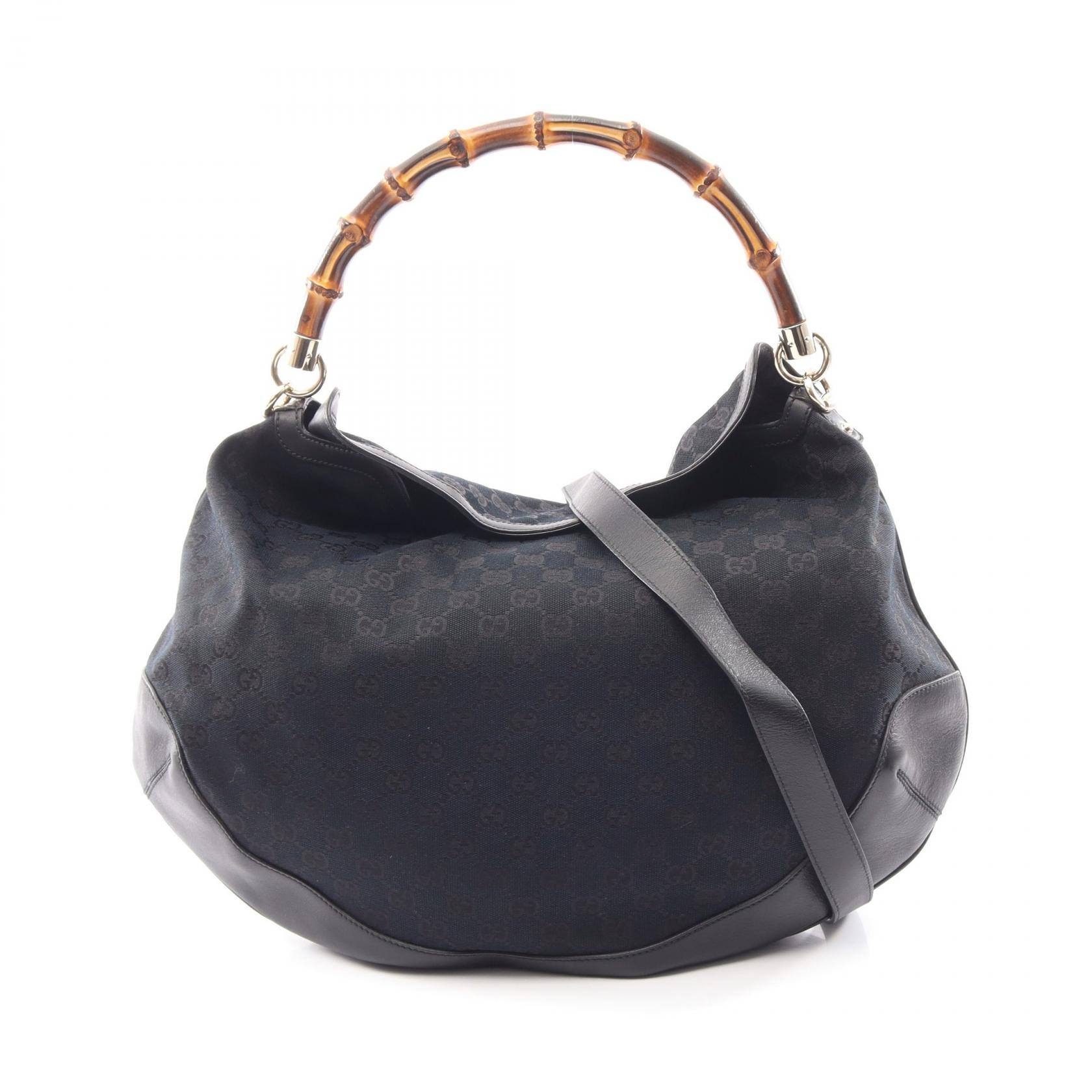 【10%OFFクーポン 7/21 10時~7/26 9:59】グッチ GUCCI バンブー GGキャンバス 2WAY ハンドバッグ バッグ キャンバス レザー ブラック系 【中古】|RECLO(リクロ)店