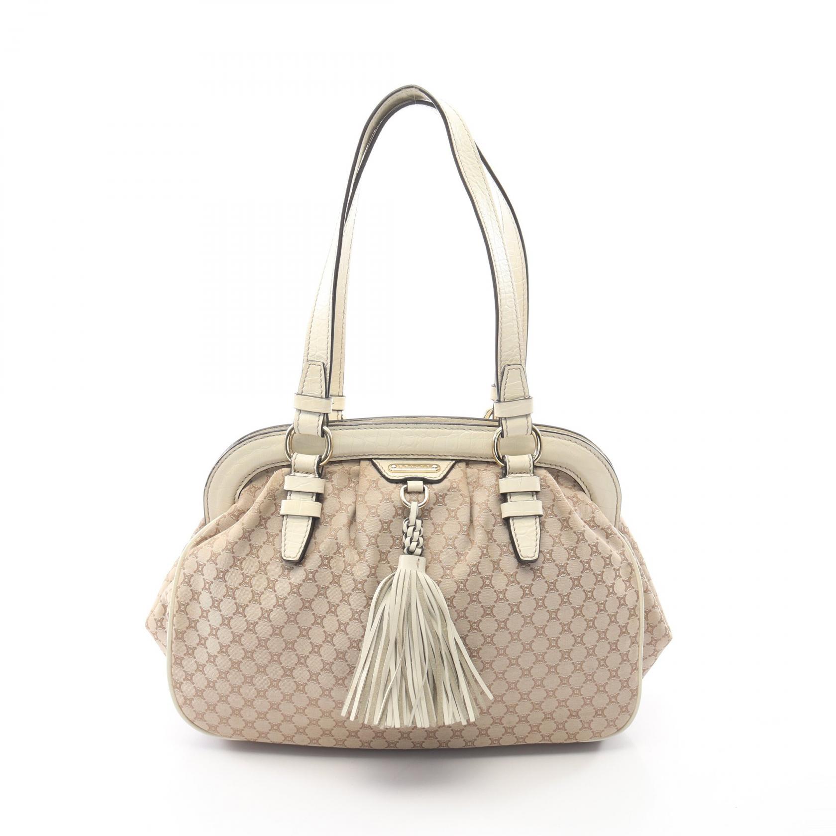 【10%OFFクーポン 7/21 10時～7/26 9:59】セリーヌ CELINE マカダム クロコ型押し ショルダーバッグ バッグ キャンバス レザー ベージュ系 / ホワイト系 【中古】｜RECLO（リクロ）店