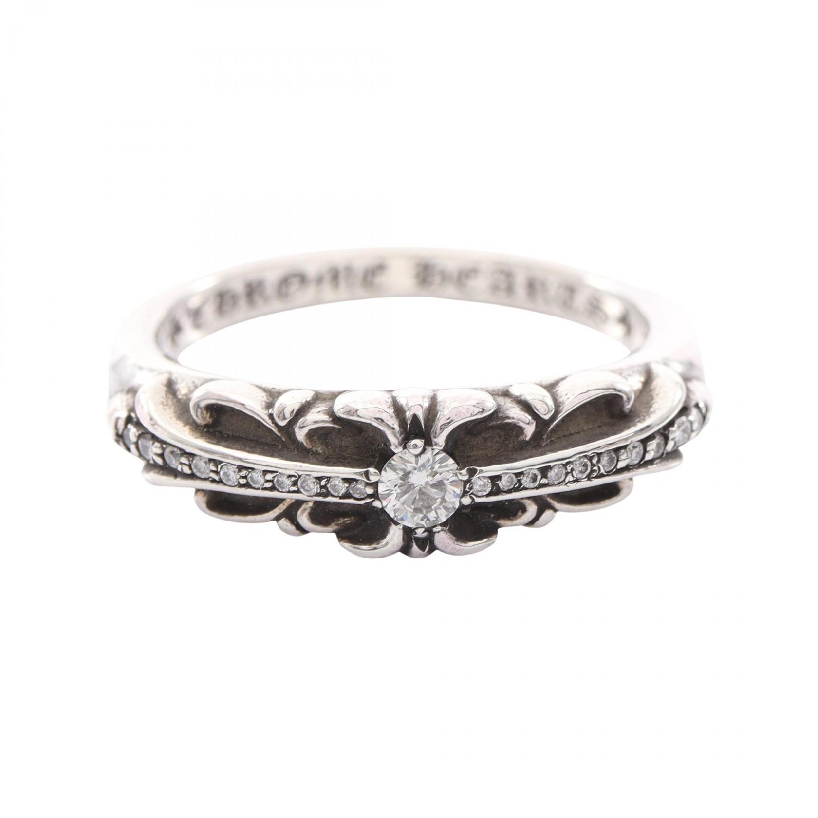 【10%OFFクーポン 7/21 10時～7/26 9:59】クロムハーツ CHROME HEARTS ベイビークラシック フローラルクロス パヴェダイヤ リング・指輪 ジュエリー シルバー925 ダイヤモンド シルバー系 【中古】｜RECLO（リクロ）店