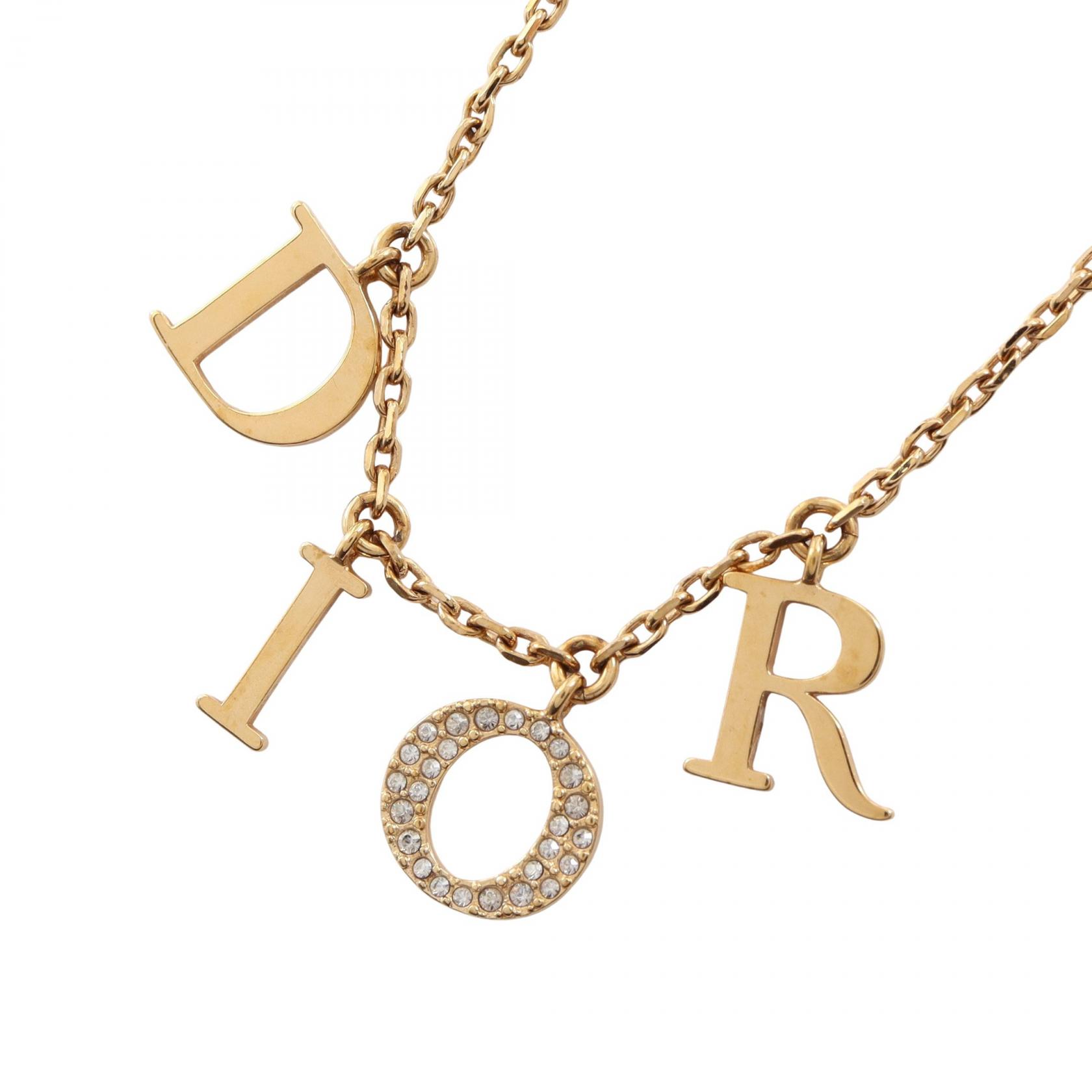 【10%OFFクーポン 7/21 10時~7/26 9:59】ディオール Dior DIORロゴ ネックレス ジュエリー GP(ゴールドメッキ) ラインストーン ゴールド系 / クリア系 【中古】|RECLO(リクロ)店