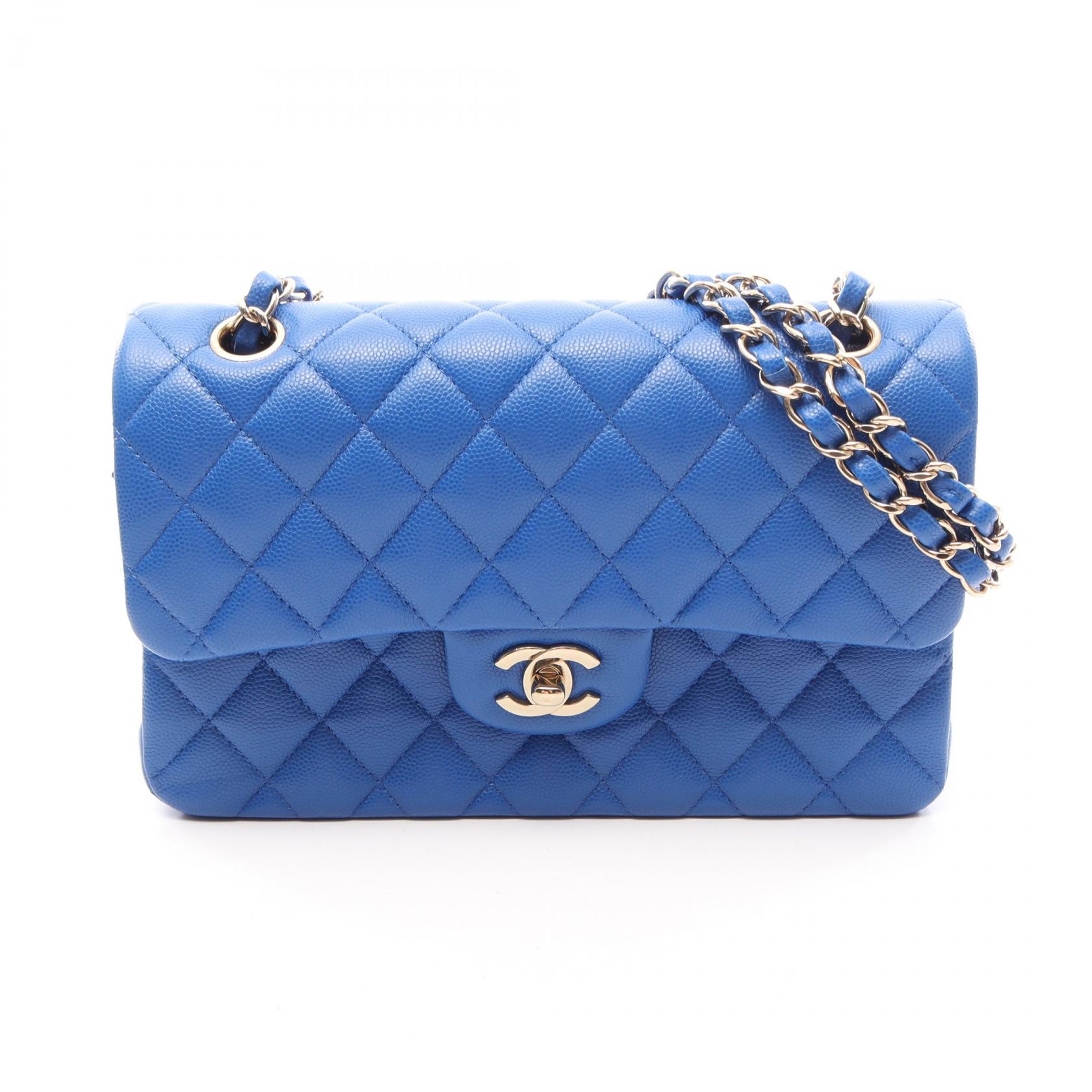 【10%OFFクーポン 7/21 10時～7/26 9:59】シャネル CHANEL マトラッセ Wフラップ ショルダーバッグ バッグ キャビアスキン(グレインドカーフ) ブルー系 【中古】｜RECLO（リクロ）店