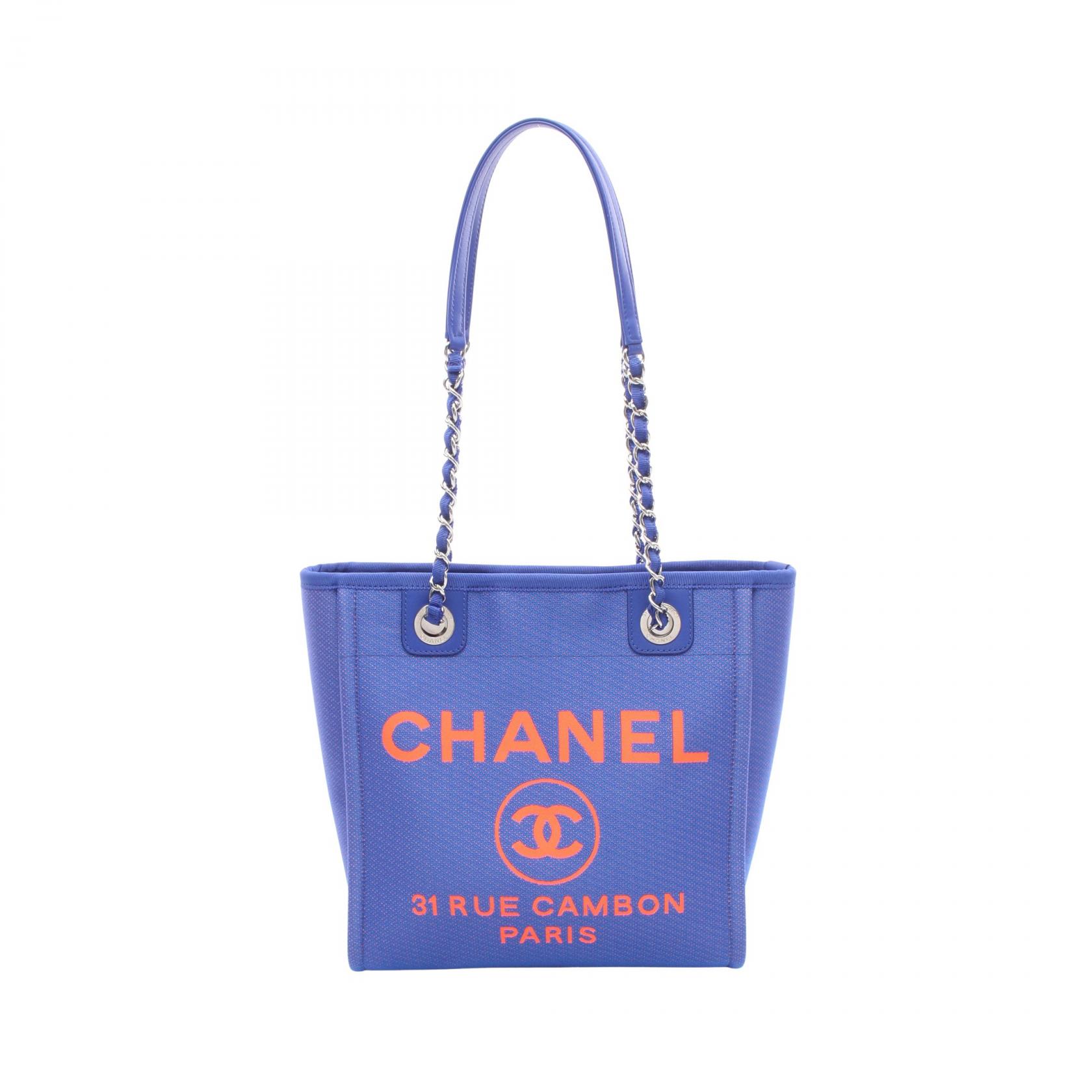 【10%OFFクーポン 7/21 10時~7/26 9:59】シャネル CHANEL ドーヴィルPM トートバッグ バッグ キャンバス レザー ブルー系 / レッド系 【中古】|RECLO(リクロ)店