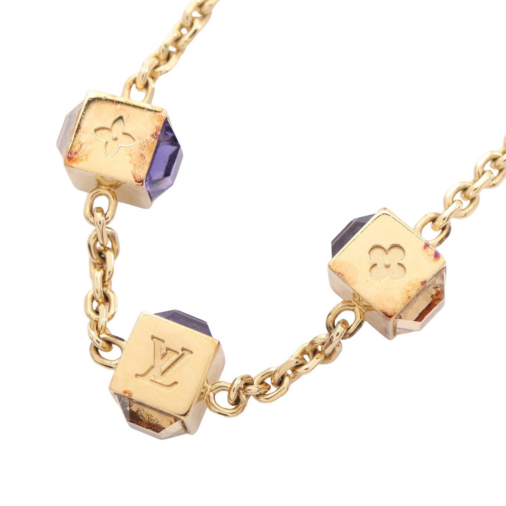 【10%OFFクーポン 7/21 10時～7/26 9:59】ルイ・ヴィトン LOUIS VUITTON コリエ ギャンブル ネックレス ジュエリー GP（ゴールドメッキ） ラインストーン ゴールド系 M66061 【中古】｜RECLO（リクロ）店