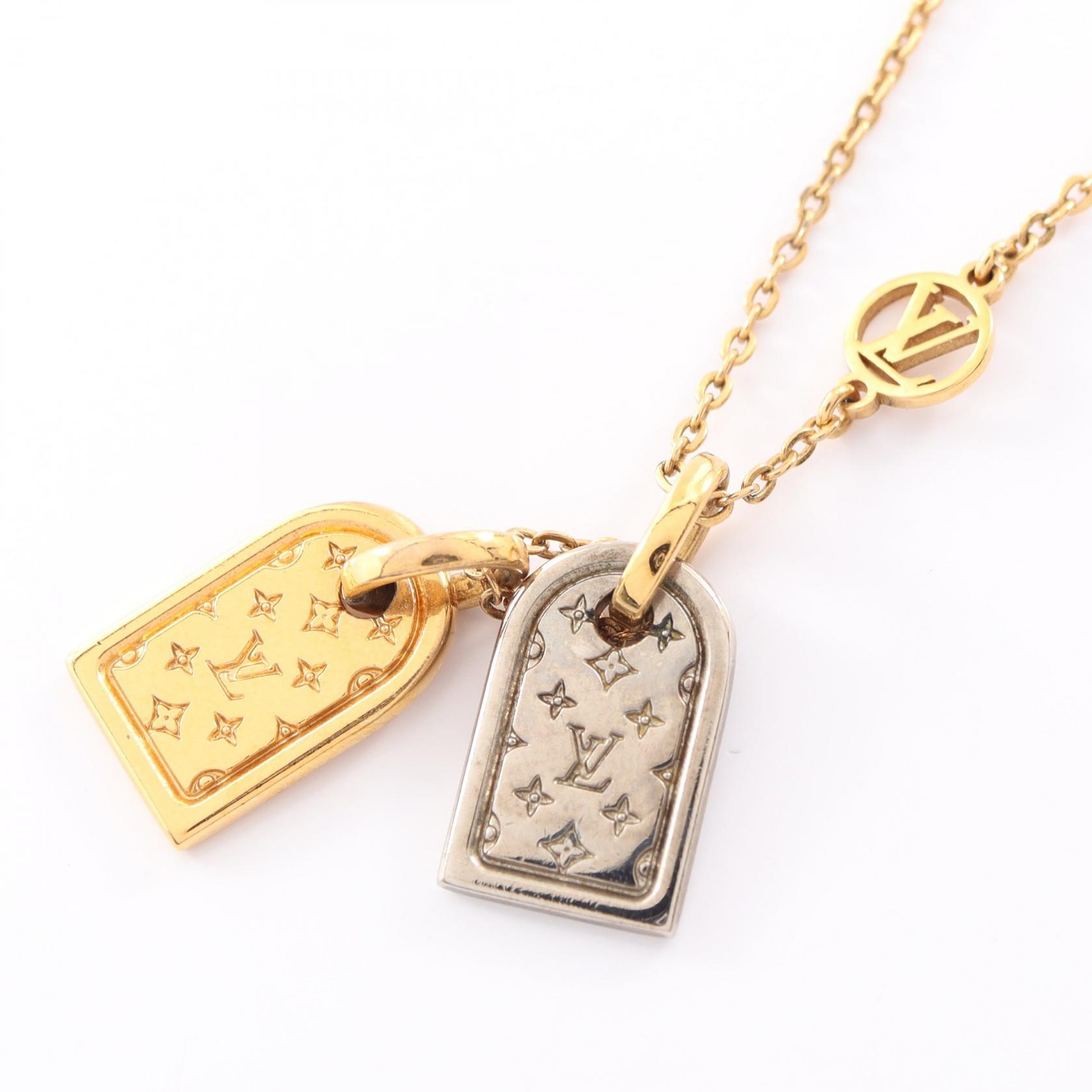 【10%OFFクーポン 7/21 10時～7/26 9:59】ルイ・ヴィトン LOUIS VUITTON ナノグラム ネックレス ジュエリー GP（ゴールドメッキ） ステンレススチール ゴールド系 / シルバー系 M63141 【中古】｜RECLO（リクロ）店 28,600円