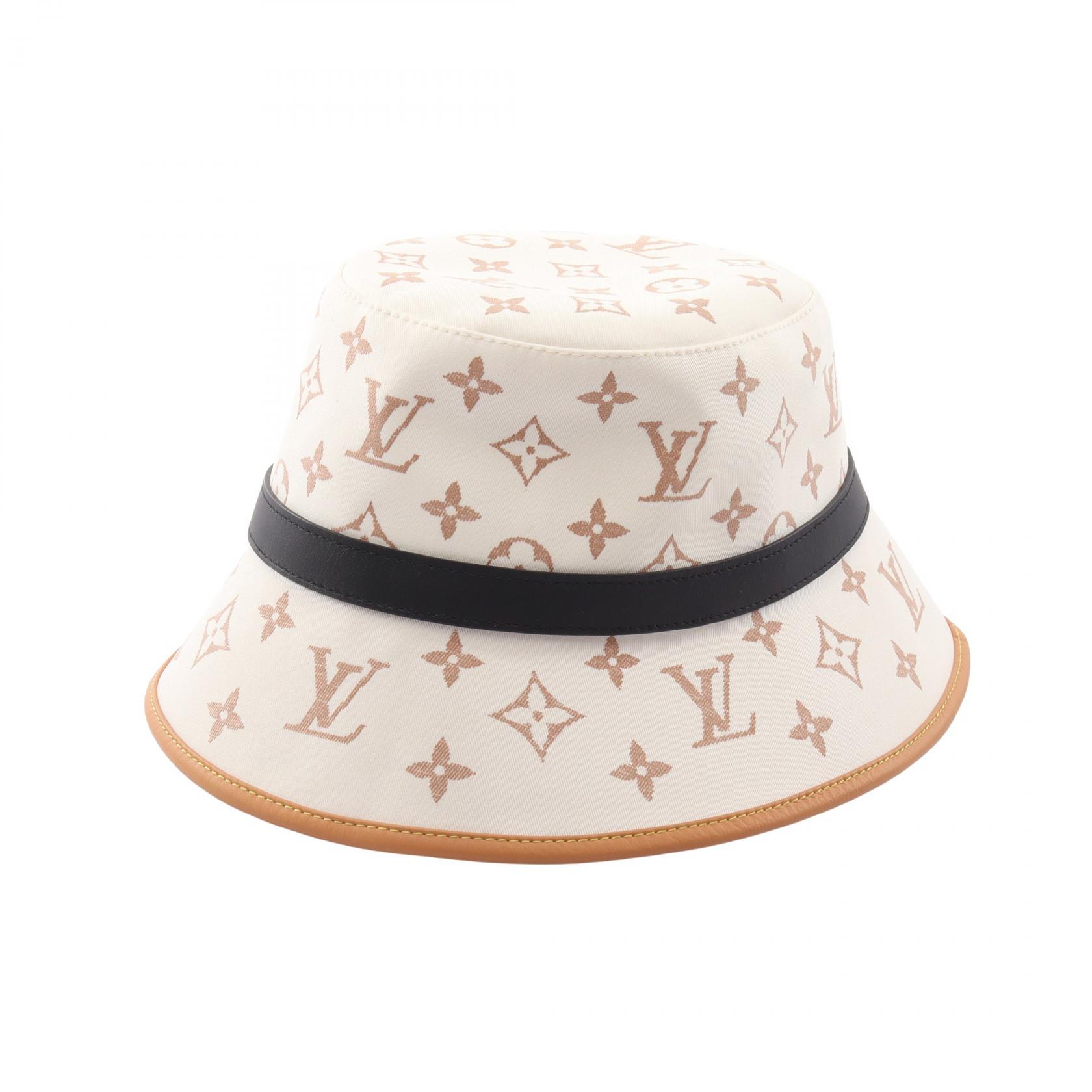 【10%OFFクーポン 7/21 10時～7/26 9:59】ルイ・ヴィトン LOUIS VUITTON ドーフィーヌ バケット ハット 帽子 レザー コットン ホワイト系 / ブラウン系 / ブラック系 M7295M 【中古】｜RECLO（リクロ）店
