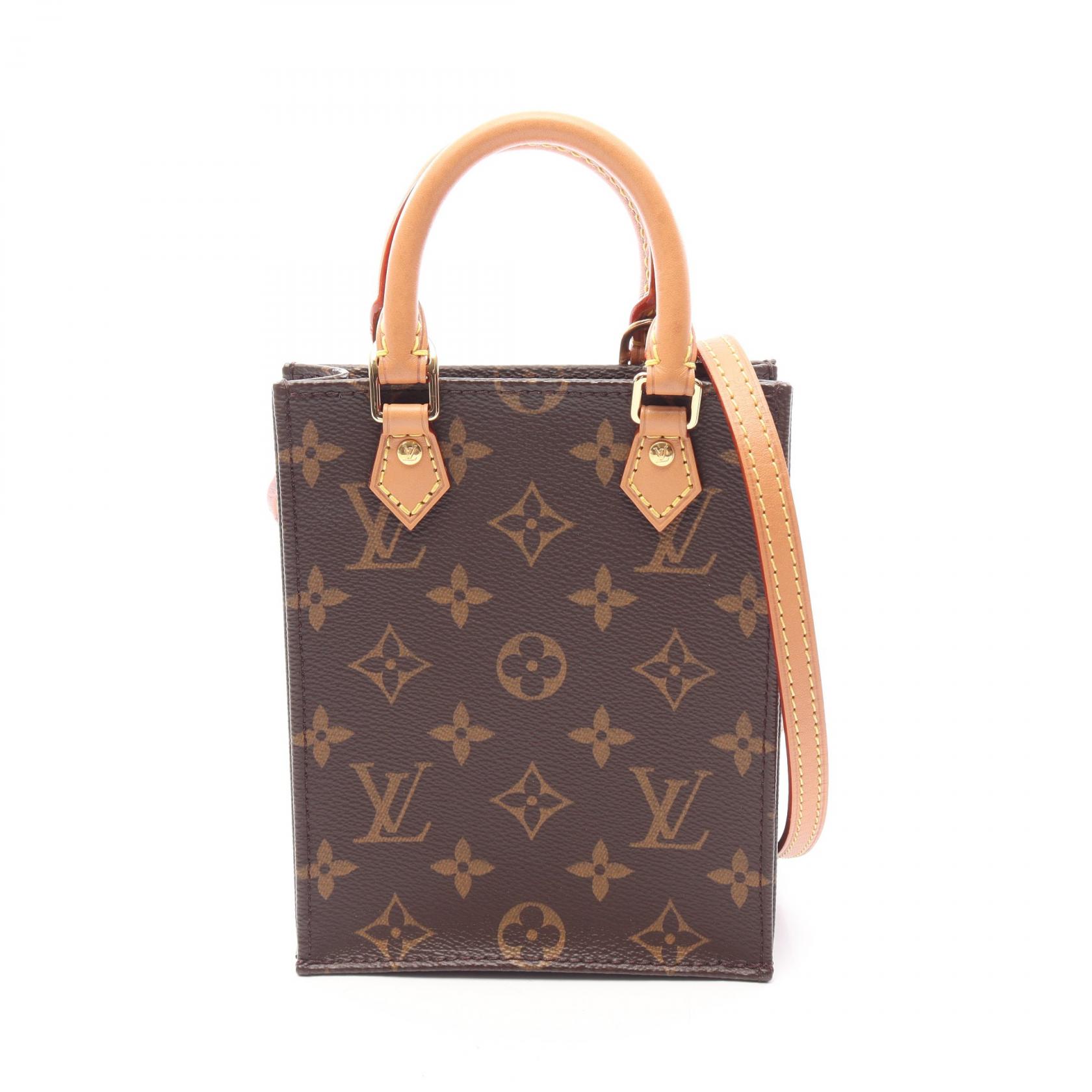 【10%OFFクーポン 7/21 10時～7/26 9:59】ルイ・ヴィトン LOUIS VUITTON プティット サックプラ モノグラム 2WAY ハンドバッグ バッグ PVCコーティングキャンバス レザー ブラウン系 M69442 【中古】｜RECLO（リクロ）店