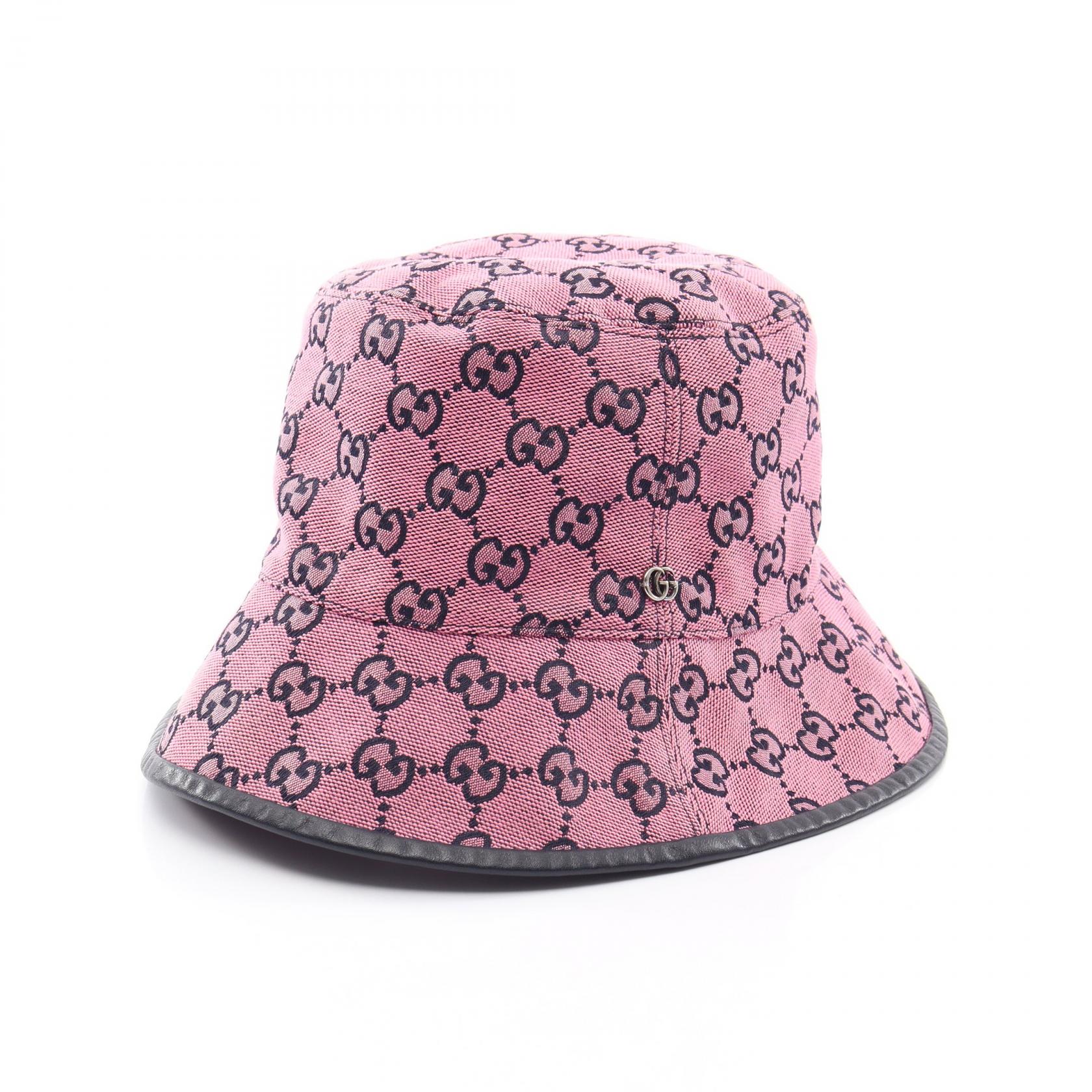 グッチ GUCCI GGキャンバス バケット ハット 帽子 コットン ピンク系 / ブラック系 【中古】|RECLO(リクロ)店