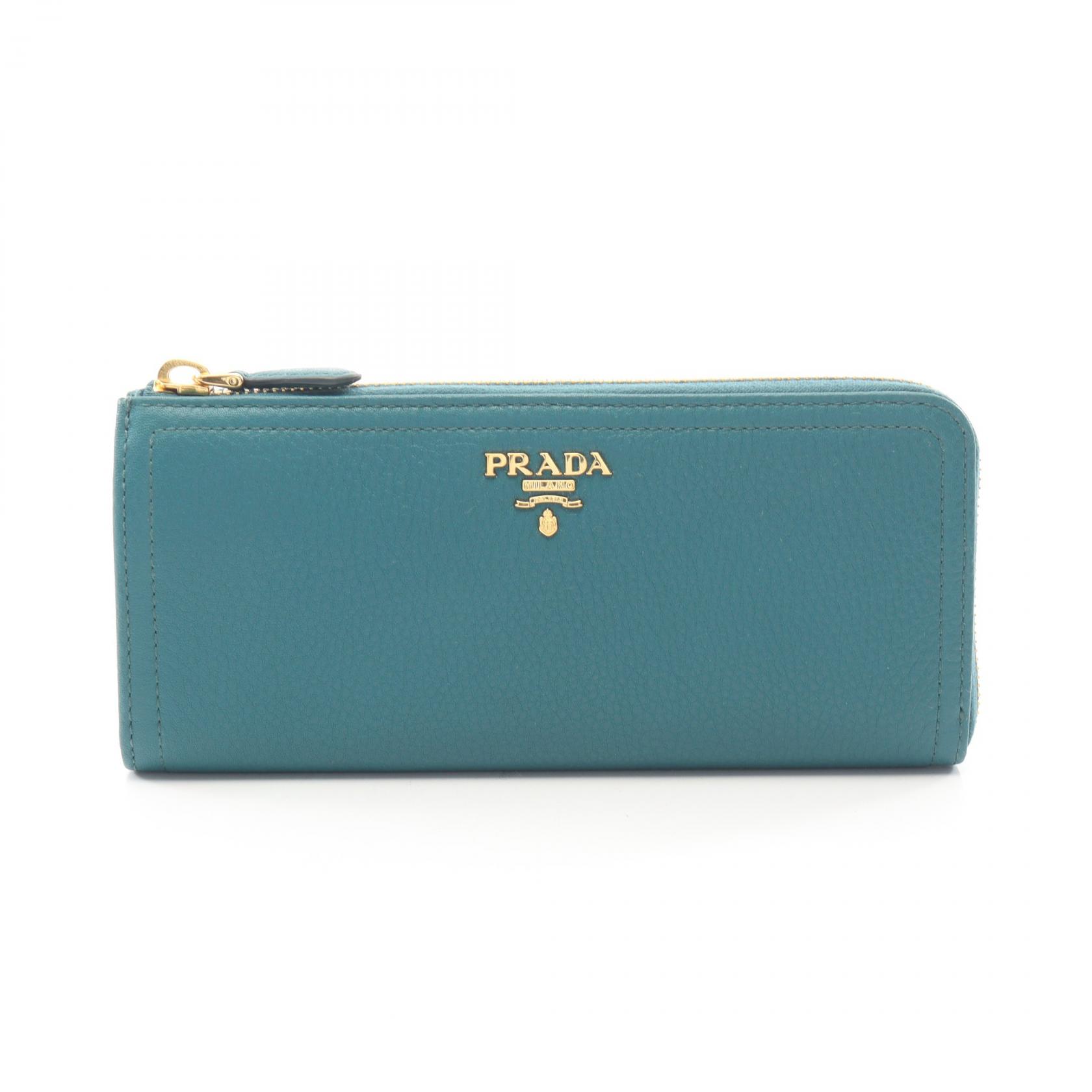 プラダ PRADA メタル ロゴ L型ZIP長財布 L型ファスナー長財布 財布 レザー グリーン系 【中古】｜RECLO（リクロ）店レディース財布
