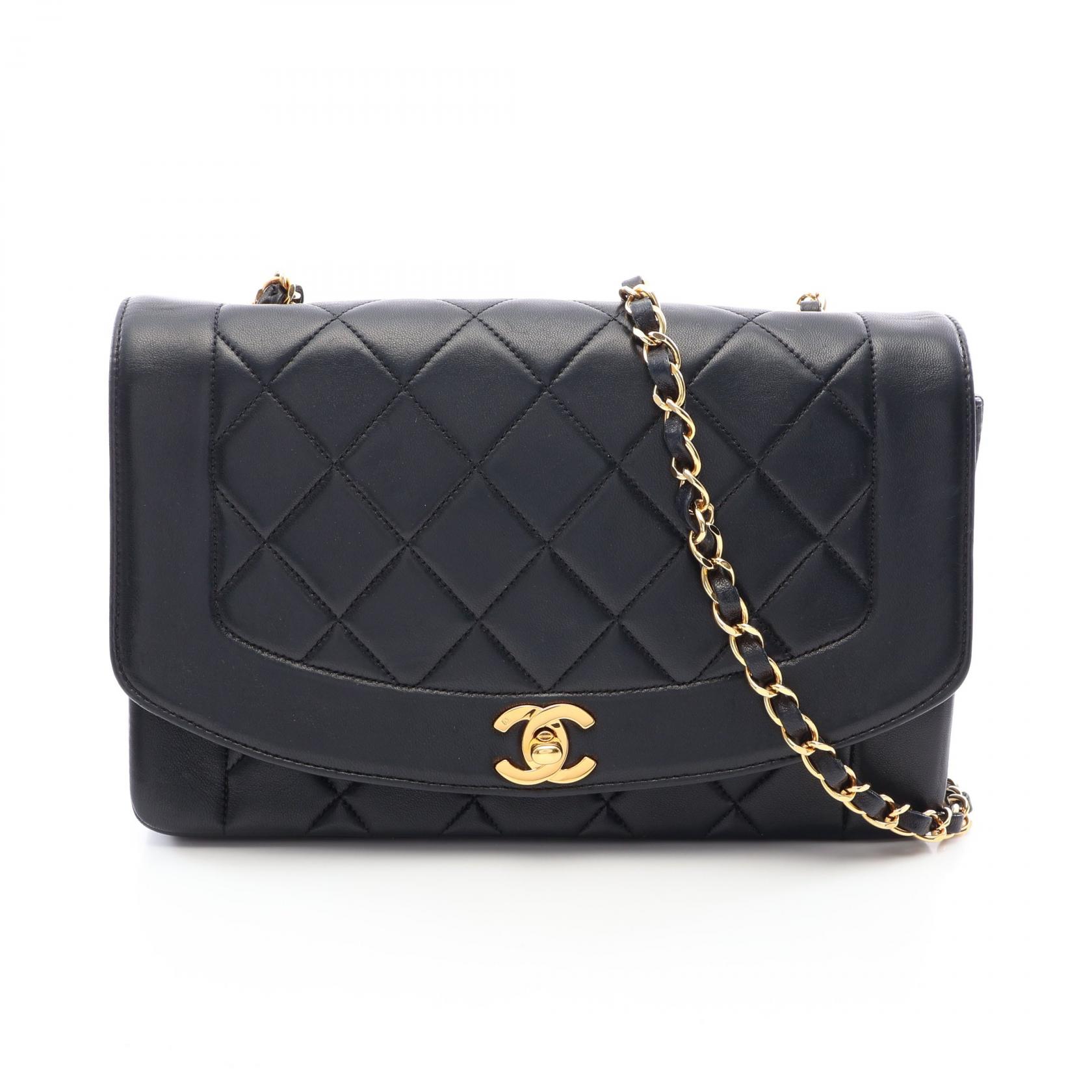 シャネル CHANEL マトラッセ ダイアナフラップ ショルダーバッグ バッグ ラムスキン（羊革） ブラック系 A01165 【中古】｜RECLO（リクロ）店