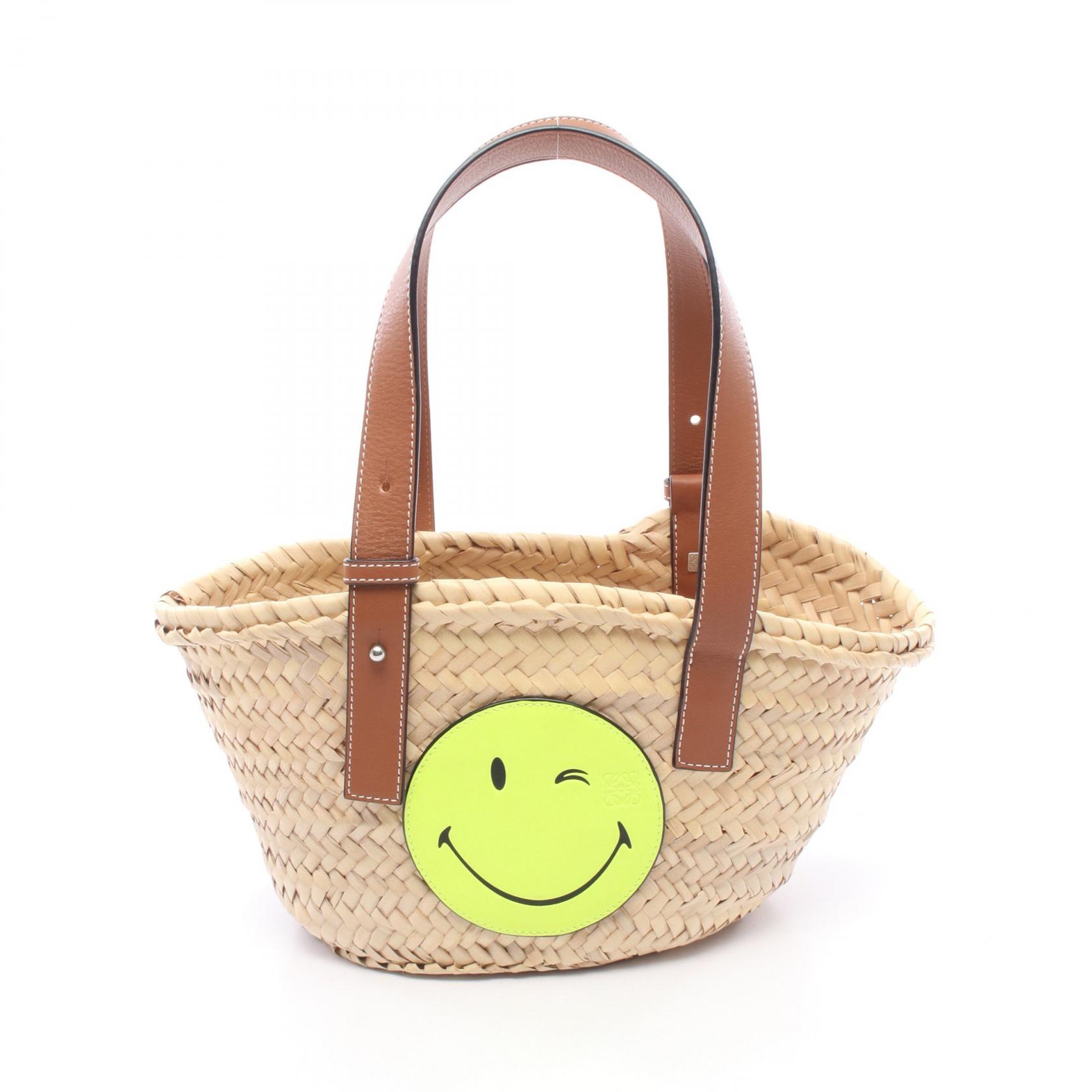 ロエベ LOEWE バスケットバッグ スモール スマイリーワールド ハンドバッグ バッグ レザー ラフィア ベージュ系 / ブラウン系 / イエロー系 A223S93X07 【中古】｜RECLO（リクロ）店