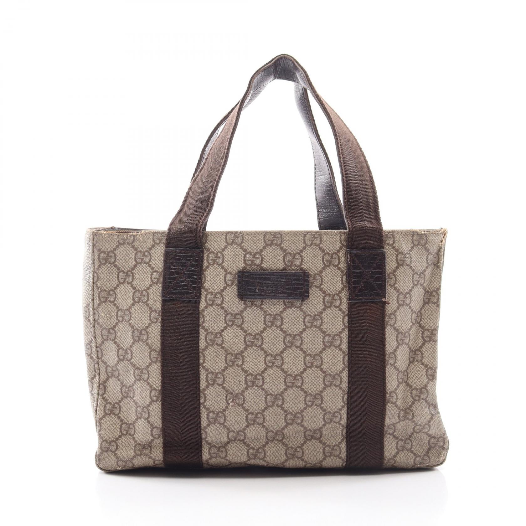 グッチ GUCCI GGスプリーム トートバッグ バッグ PVCコーティングキャンバス レザー ベージュ系 / ブラウン系 141976 【中古】|RECLO(リクロ)店