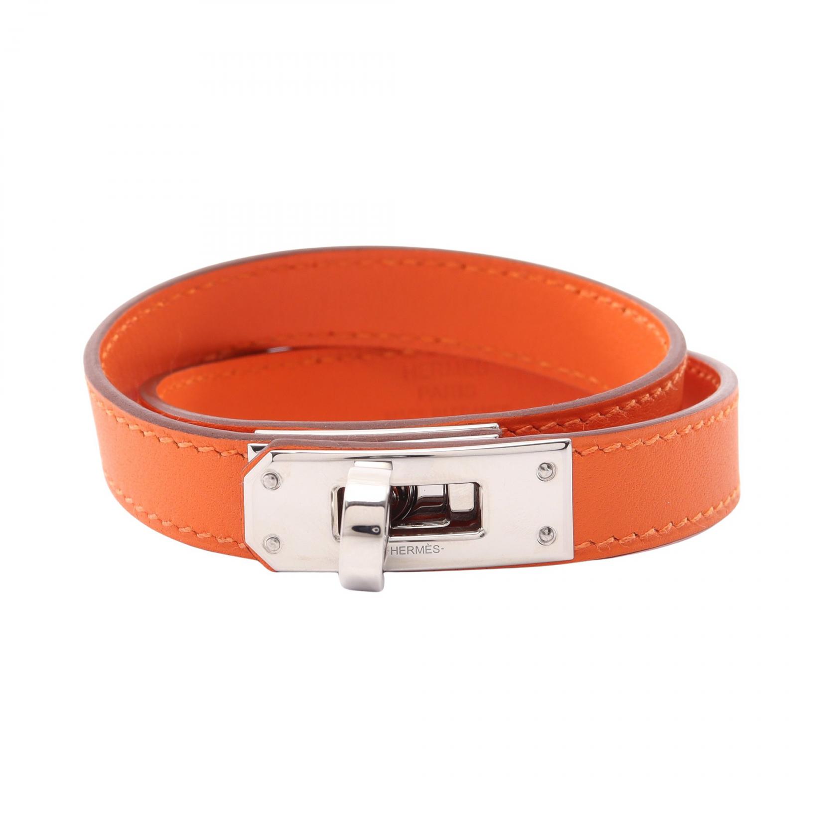 エルメス HERMES ケリーブレスレット ドゥブルトゥール ブレスレット アクセサリー ステンレススチール ヴォースイフト ヴォースイフト オレンジ系 / シルバー系 【中古】|RECLO(リクロ)店