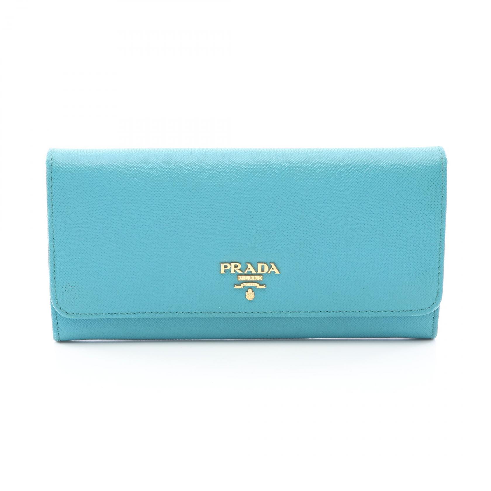 プラダ PRADA 二つ折り長財布 財布 レザー ブルー系 【中古】|RECLO(リクロ)店