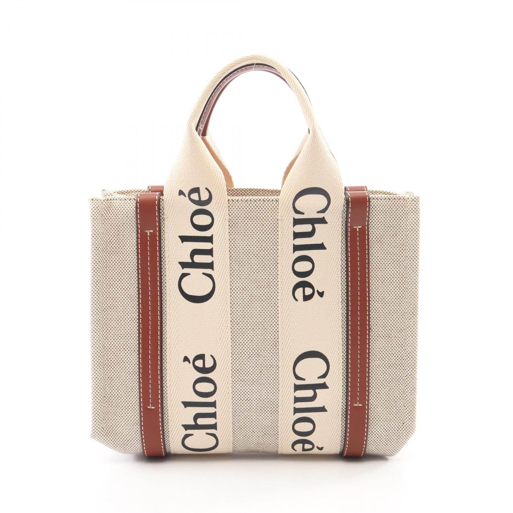 【全品ポイント11倍｜7/30 0:00-23:59】クロエ Chloe WOODY ウッディ スモール ハンドバッグ バッグ キャンバス レザー ベージュ系 / ブラウン系 【中古】｜RECLO（リクロ）店