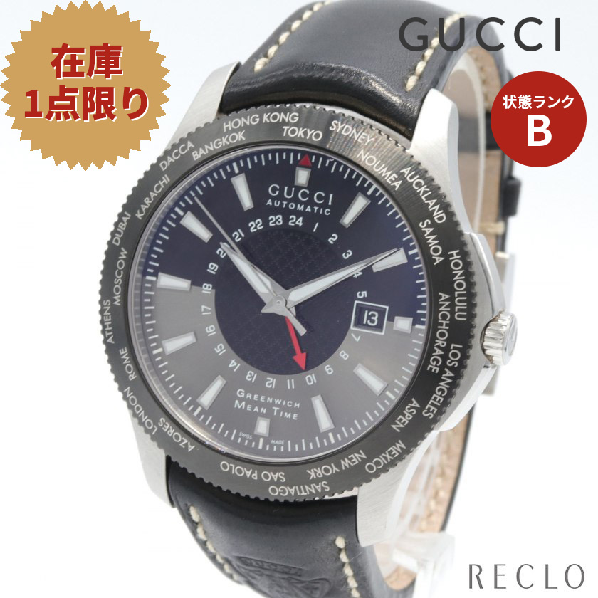 贈呈 グッチ GUCCI Gタイムレス GMT メンズ 腕時計 自動巻き SS レザー