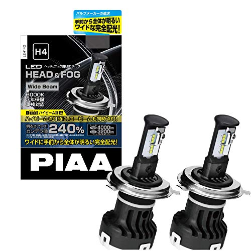 PIAA ヘッドライト/フォグランプ用 LEDバルブ 6000K Hi 4000lm/Lo 3200lm※ H4 12V 20/20W 車検対応 3年 プレミアム仕様・ワイドビーム市街走行向け LEH140｜レコルトショップ　店