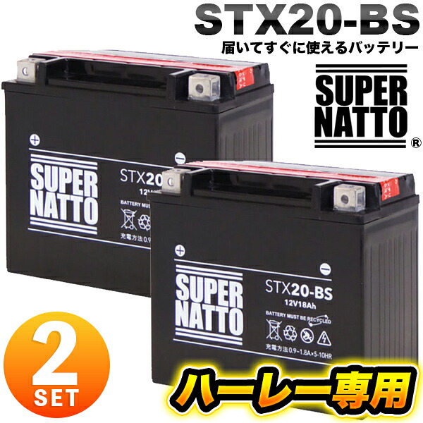 【2個セット】【即日発送 】ハーレー専用バッテリー スーパーナット STX20-BS シールド型 バイクバッテリー 65991-82 65991-82A 65991-82B 65991-75C互換 ハーレーバッテリー(液入済) バイク用バッテリー【新品】｜レコルトバッテリー館