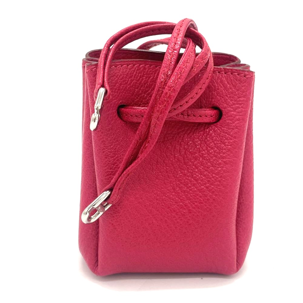 【鑑定済み！】エルメス 巾着 ポーチ レザー レッド 小物入れ ミニポーチ 鑑定済み！】エルメス 巾着 ポーチ レザー レッド 小物入れ