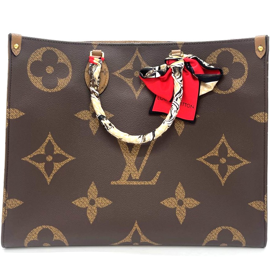 【送料無料】 LOUISVUITTON LV ルイヴィトン オンザゴーGM モノグラムジャイアント M45320 トートバッグ PVCレザー ブラウン ゴールド金具 ツイリー2本付き メンズ 男性 レディース 女性 ユニセックス 男女兼用 【中古】｜Re.connect