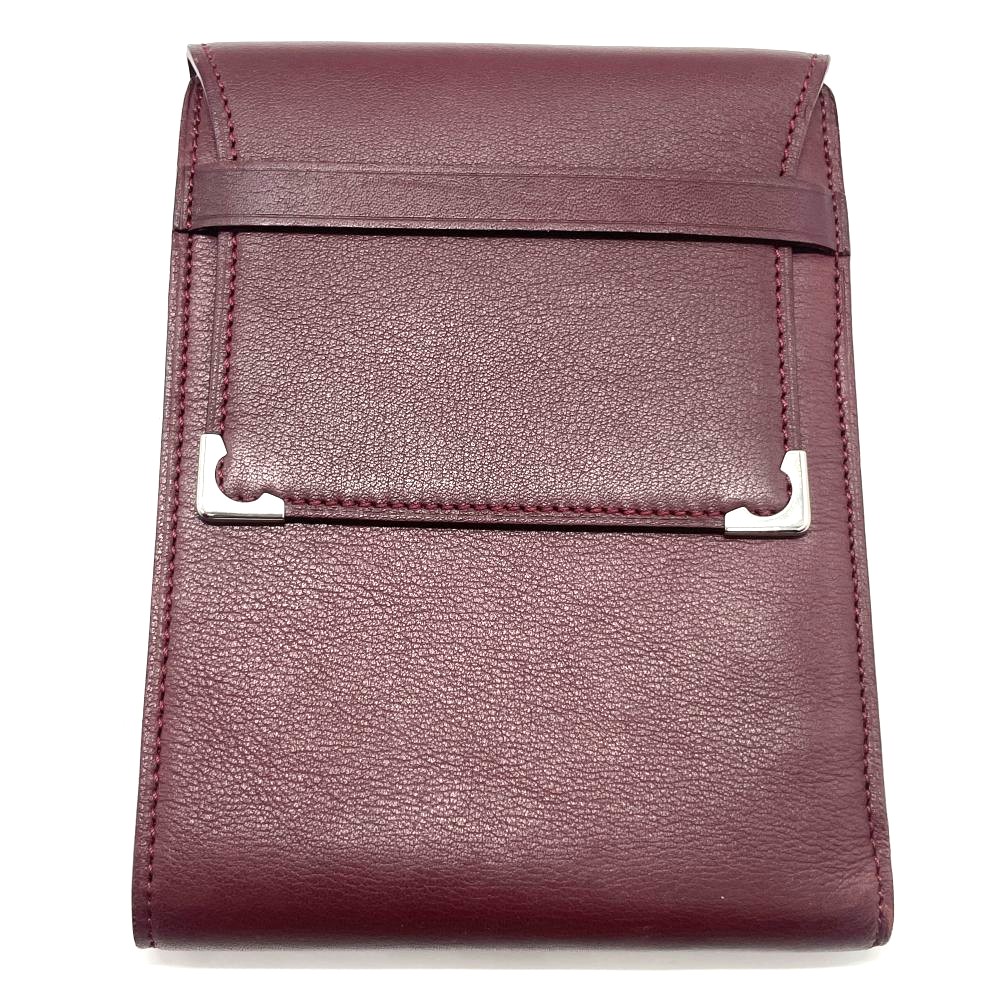 【送料無料】 Cartier カルティエ カボションライン 三つ折り札入れ カードケース カーフレザー ボルドー シルバー金具 ウォレット 二つ折り長財布 レディース 女性 【中古】