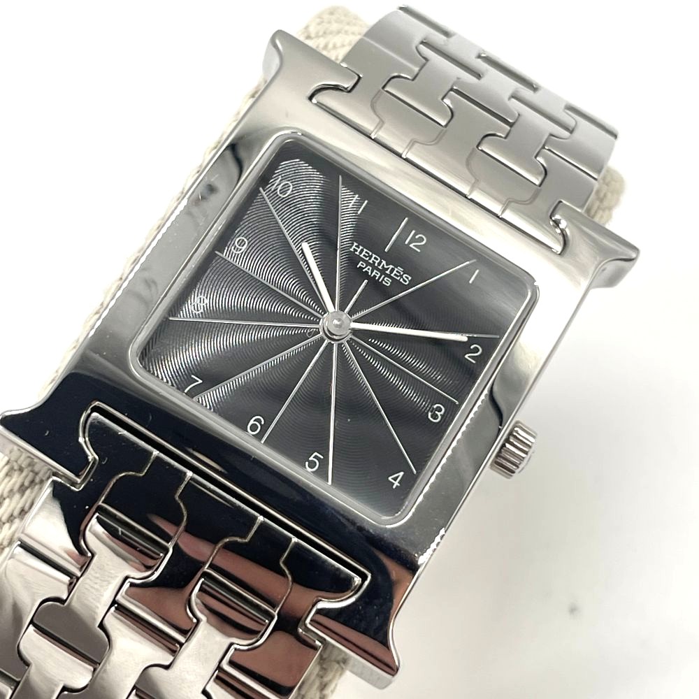 【送料無料】 HERMES エルメス Hウォッチ HH1.510 ステンレススチール クォーツ SS/QZ 黒文字盤 シルバー 腕時計 ウォッチ メンズ 男性 【中古】