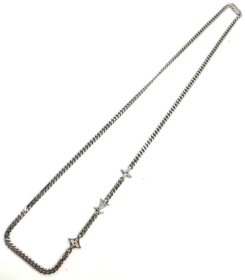 【貨物輸送無料】 LOUISVUITTON LV ルイヴィトン モノグラムロウ M01490 チェーン店首飾り しろがね色色合い 喜平チェーン店 LVかしら文字 佩び物 モノグラム御花 メンズ 成人男性 【中古】