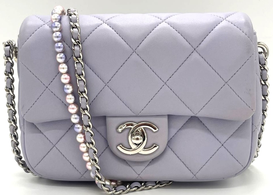 【送料無料】 CHANEL シャネル ミニマトラッセ18 ラムスキン パールチェーンショルダー パープル 薄紫 シルバー金具 ココマーク レザー 革 パーティーバッグ ミニバッグ レディース 女性 【中古】|Re.connect