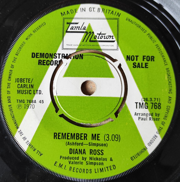【中古】7&rdquo; Diana Ross Remember Me / How About You TMG768PROMO Tamla Motown プロモ /00080｜RECORD CITY 店