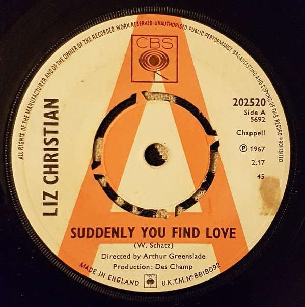 【中古】7” Liz Christian Suddenly you find love 202520 CBS /00080|レコードシティ 店