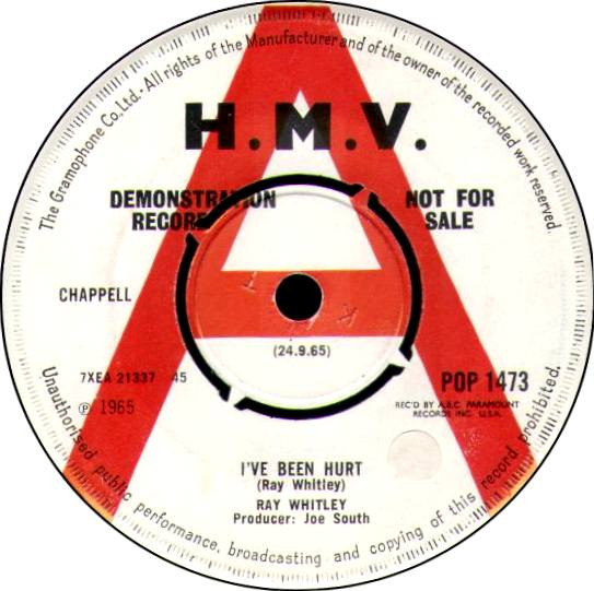 【中古】7” Ray Whitley (2) Ive Been Hurt / There Is One Boy POP1473PROMO His Masters Voice プロモ /00080|RECORD CITY 店