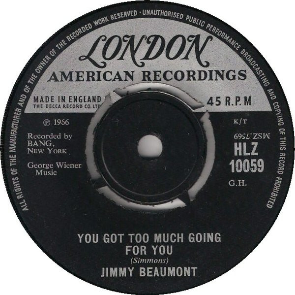 【中古】7&rdquo; Jimmy Beaumont You Got Too Much Going For You HLZ10059 London Records /00080｜RECORD CITY 店