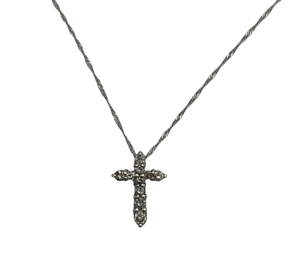 【中古】 Pt900 850 ネックレス メレダイヤ クロストップ イタリア製
