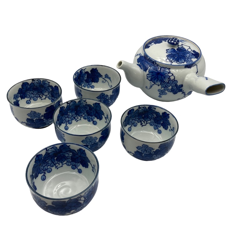 【中古】 洛東窯 平安賀善 (北村 賀善) 染付葡萄文 茶器 4|リサイクル王国
