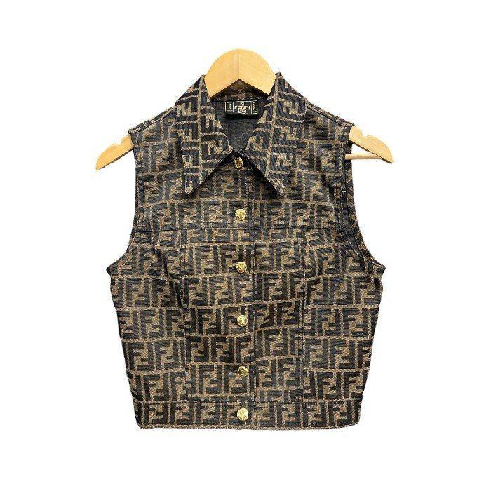 美品 フェンディ FENDI ズッカ リバーシブルジップアップ ダウンベスト M FENDI】フェンディ『ズッカ柄 FFロゴ リバーシブルジップコート