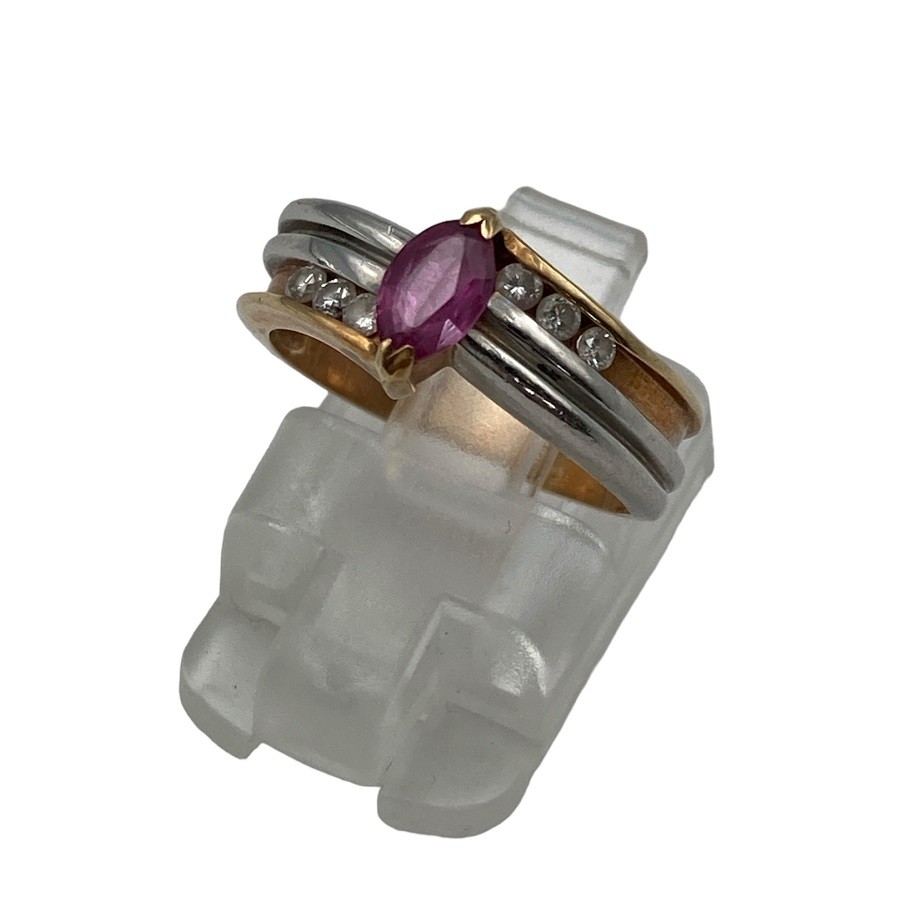 【中古】 K18/Pt900 ダイヤ0.15ct 色石 リング 11号 D4｜リサイクル王国