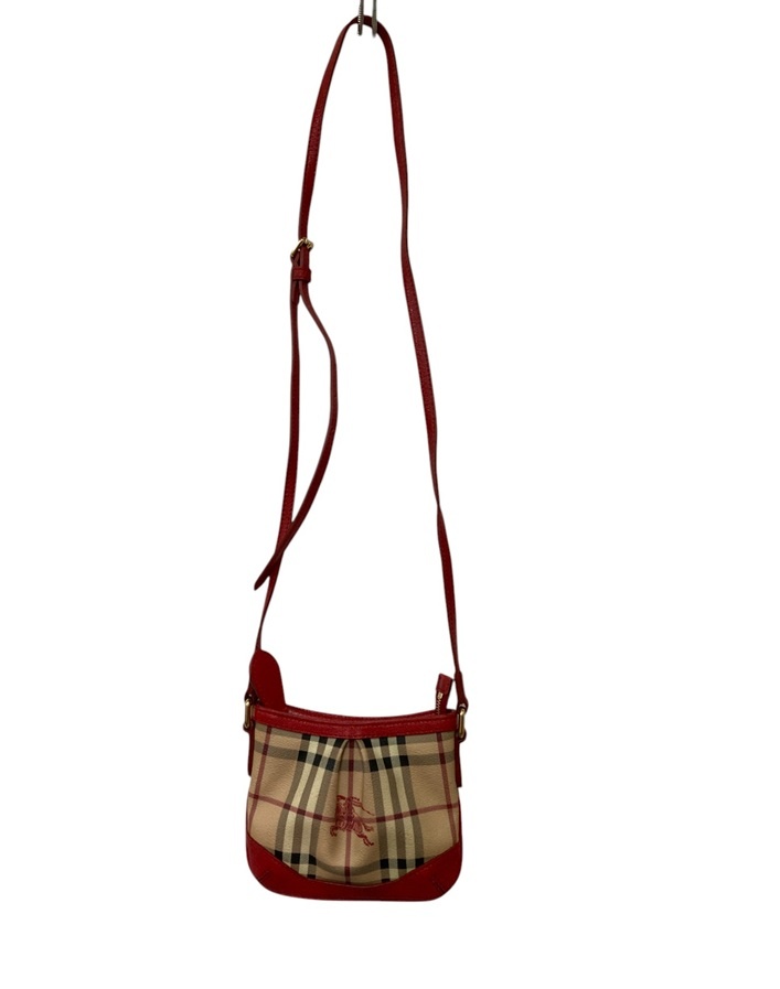 【中古】 BURBERRY バーバリー ノバチェック ショルダーバッグ  赤いこと/ベージュ D4