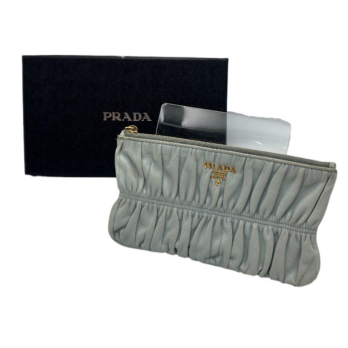 【中古】 PRADA プラダ フラットポーチ 1M1152 グレー W4|リサイクル王国