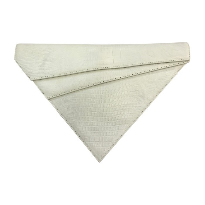 【中古】 Gianni Versace ジャンニヴェルサーチェ クラッチペダル御徒面子 レディース なめし革 型押し蜥蜴 ３角形 白いこと T1