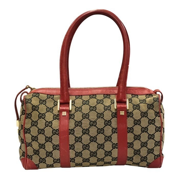 【中古】 GUCCI グッチ GG帆布 ミニボストンバッグ レディース なめし革 薄墨色/赤いこと 0851 T1