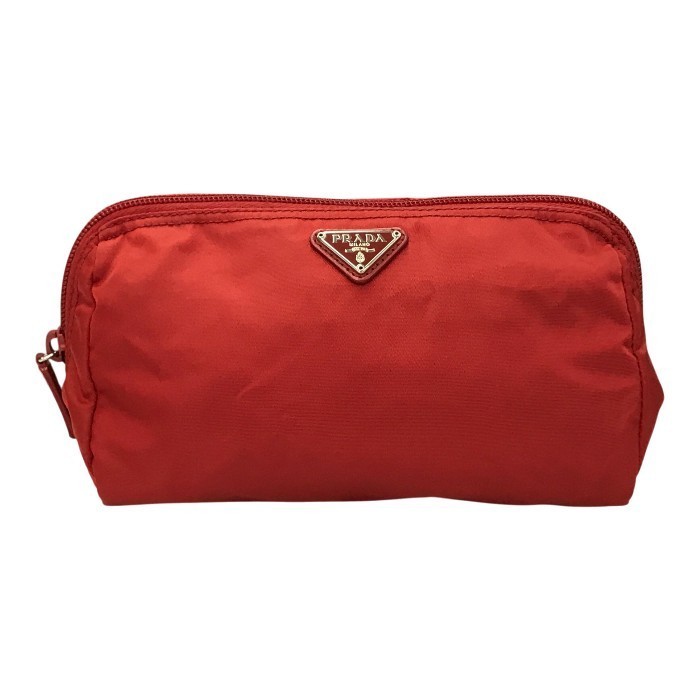 【中古】 PRADA プラダ コスメポーチ レディース ナイロン かざり付ける 小物 赤いこと T1
