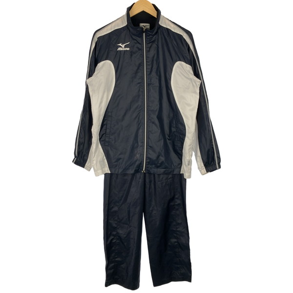 【中古】 【送料無料】 古着 メンズM MIZUNO/ミズノ ウインドブレーカー ジャケット ロングパンツ 上下セット ネイビー/ホワイト A60WS100/A60WP100