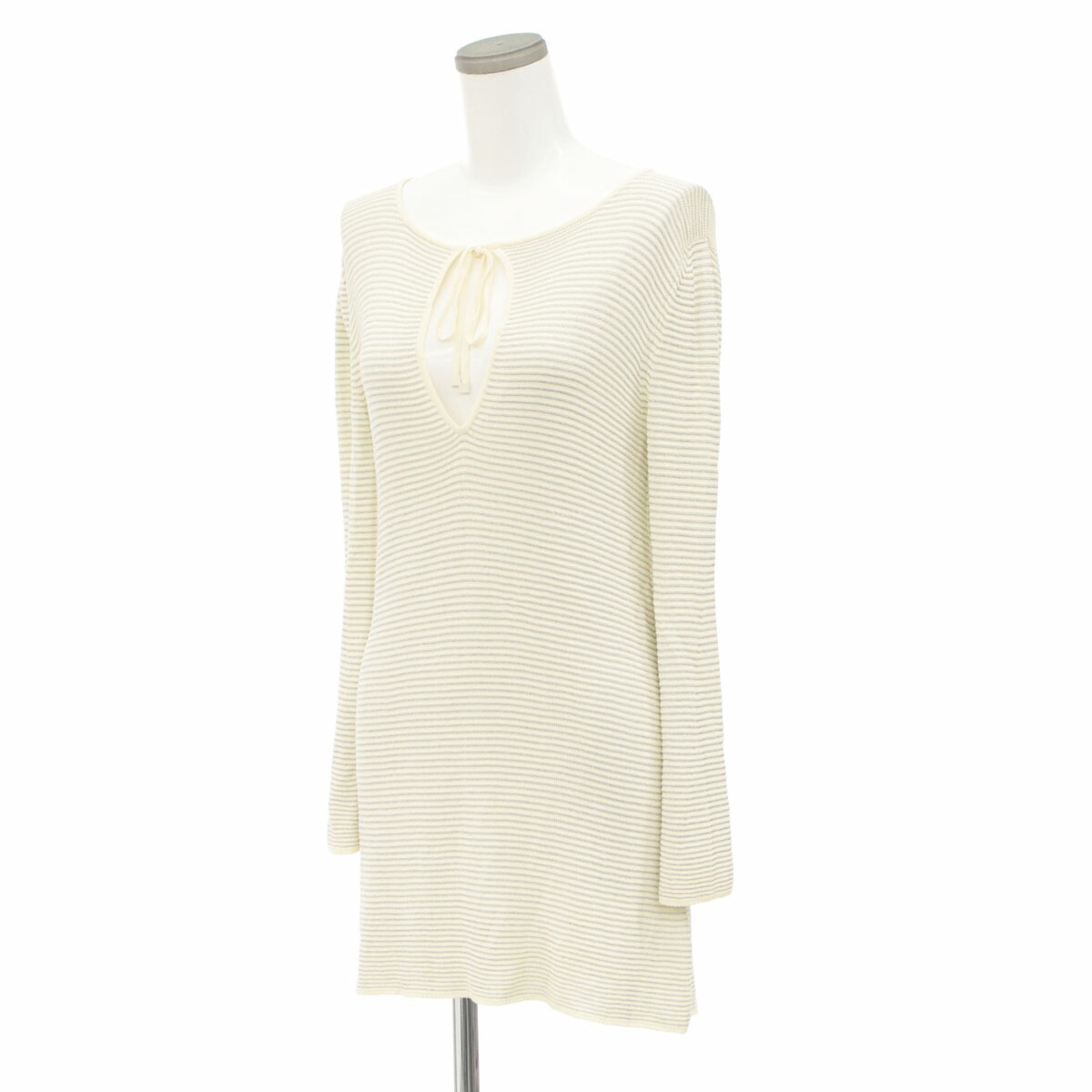 21 新作 ニットワンピース 中古 Gucci グッチ Mサイズ 白 ホワイト チュニック イタリア製 リボン シルバーラメボーダー レディース White 1 Www Mamanminimaliste Com
