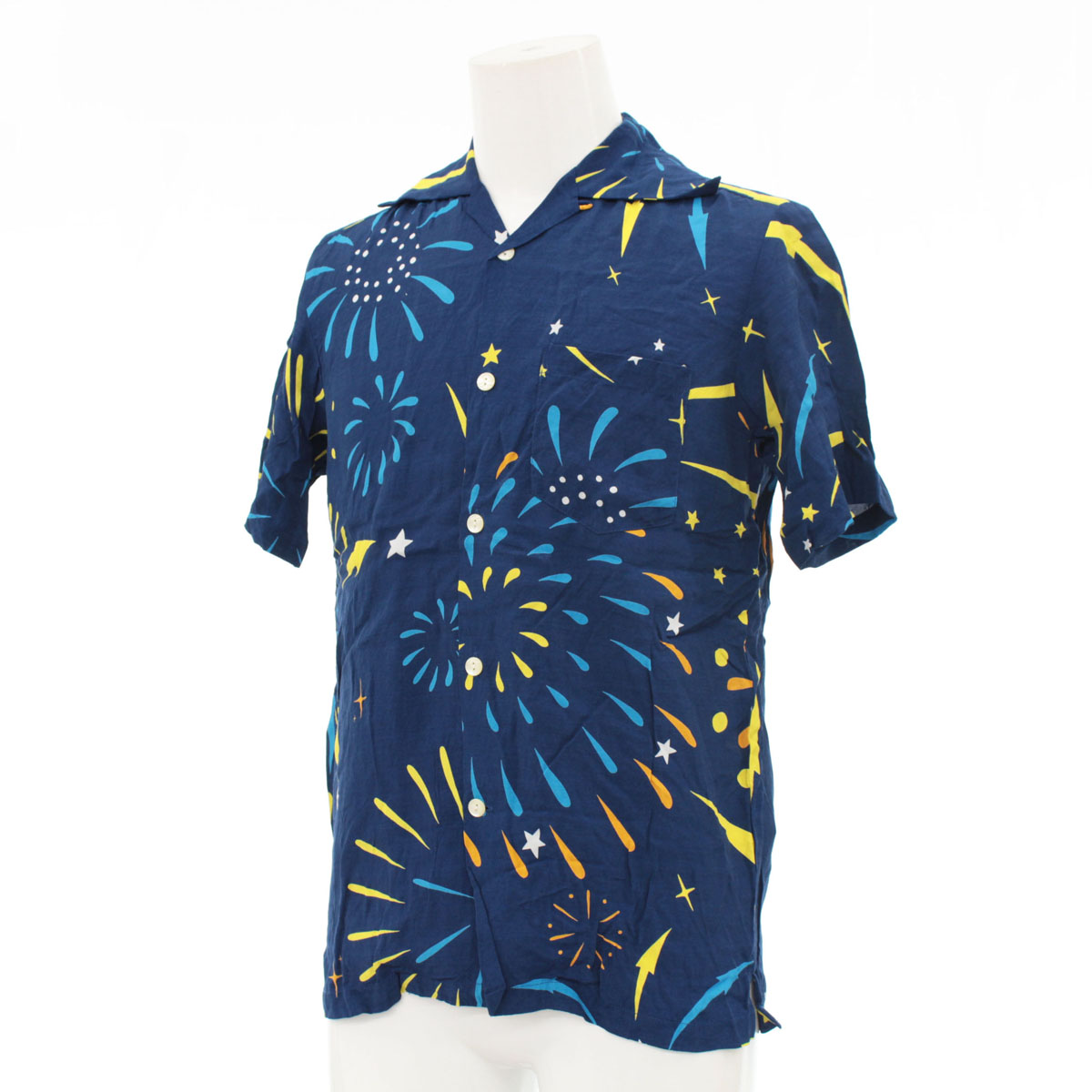開店祝い Aloha Blossom アロハブロッサム 半袖アロハシャツ サイズ38 Blue 青 ブルー 花火柄 オープンカラー メンズ トップス 中古 メーカー包装済 503 Sv 開店祝い Aloha Blossom アロハブロッサム 半袖アロハシャツ サイズ38 Blue 青 ブルー 花火柄 オープンカラー メンズ トップス 中古 メーカー包装済 503 Sv