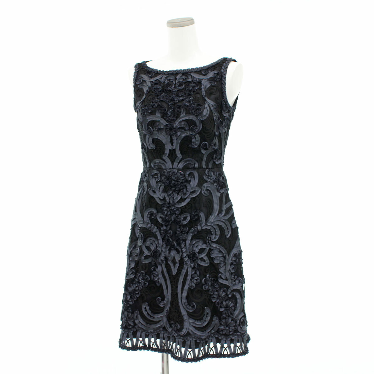 21年最新海外 ワンピース サイズ36 ノースリーブワンピース アナイ 良好 Anayi 紺 ネイビー テープ刺繍 ドレス パーティー サイドファスナー レディース 中古 Navy Designrepository Design