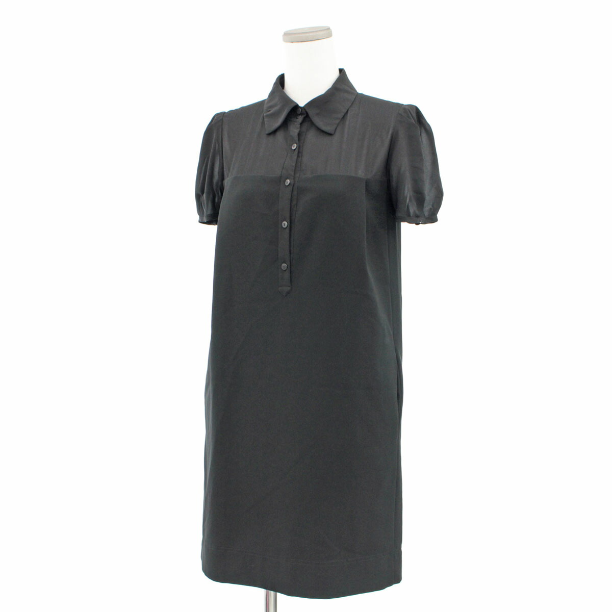 オンラインショップ ワンピース York New Foxey 良好 フォクシーニューヨーク パフスリーブ 黒 ブラック 素材切り替え レディース 中古 サイズ38 Black ワンピース Dgb Gov Bf