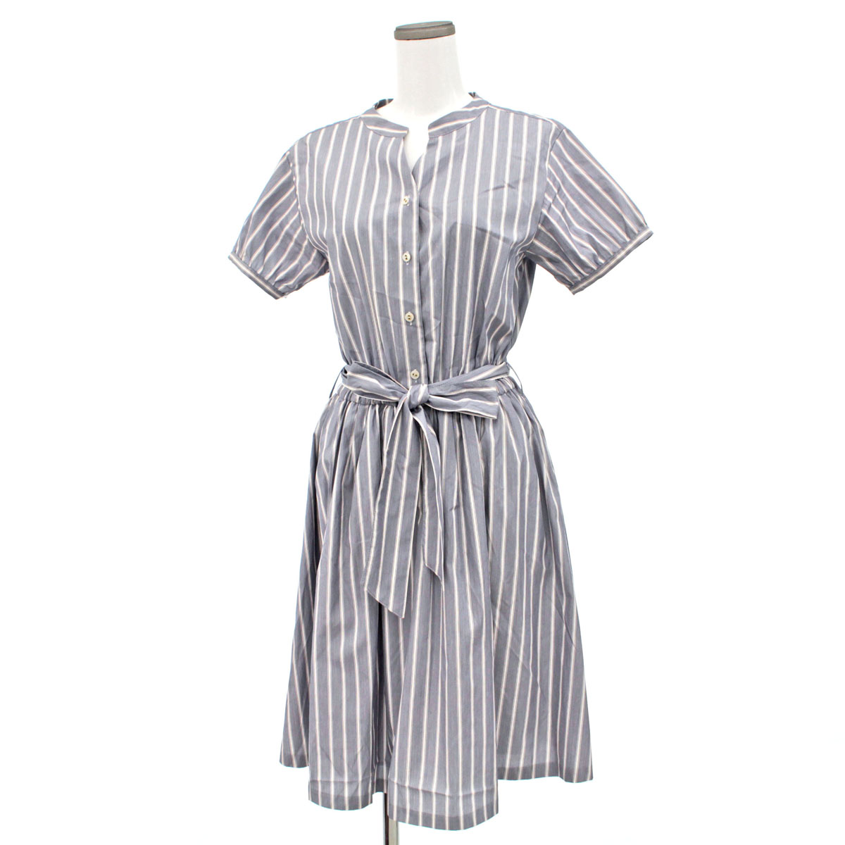 入園入学祝い ワンピース Crestbridge Label 美品 Blue ブルーレーベルクレストブリッジ サイズ38 青 ブルー レディース 中古 半袖ワンピース ストライプ柄 Dgb Gov Bf