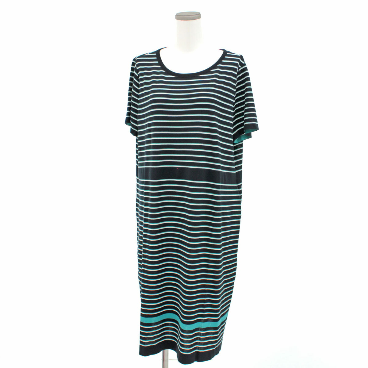 レディースファッション ワンピース 良好 Leilian 紺 ネイビー プルオーバー ストレッチ素材 レディース 大きいサイズ17 Navy ボーダー柄半袖ワンピース レリアン 交換無料