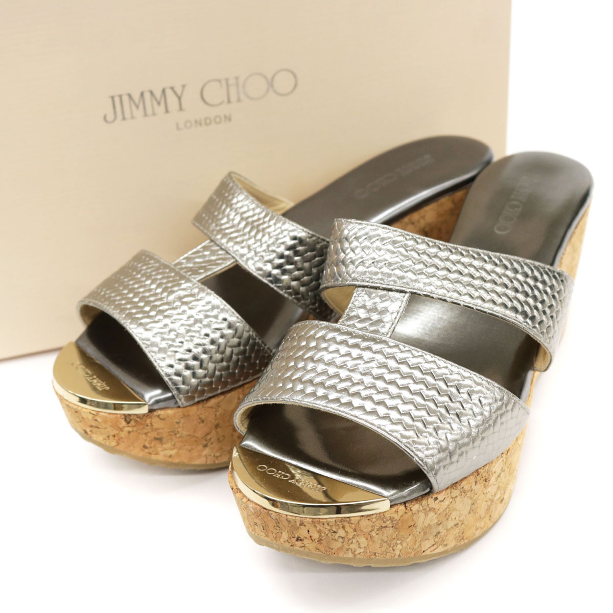 シニアファッション 楽天市場 Jimmy Choo ジミーチュウ レザー ウェッジソールサンダル サイズ37 Silver シルバーカラー 箱付き 春夏 レディース シューズ 靴 中古 リサイクル ティファナ 数量限定 Www Stopinsectes Com